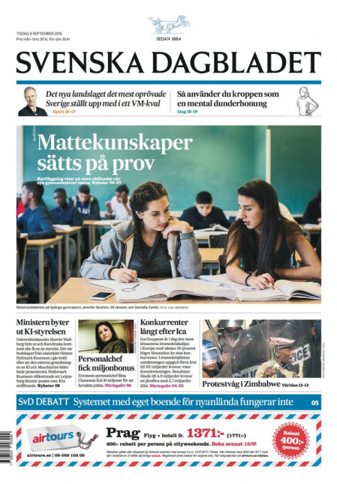 Svenska Dagbladet, tisdag 6:e september 2016